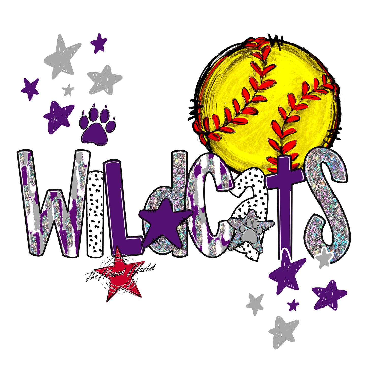Wildcats Softball Scrape-Purple-Grey