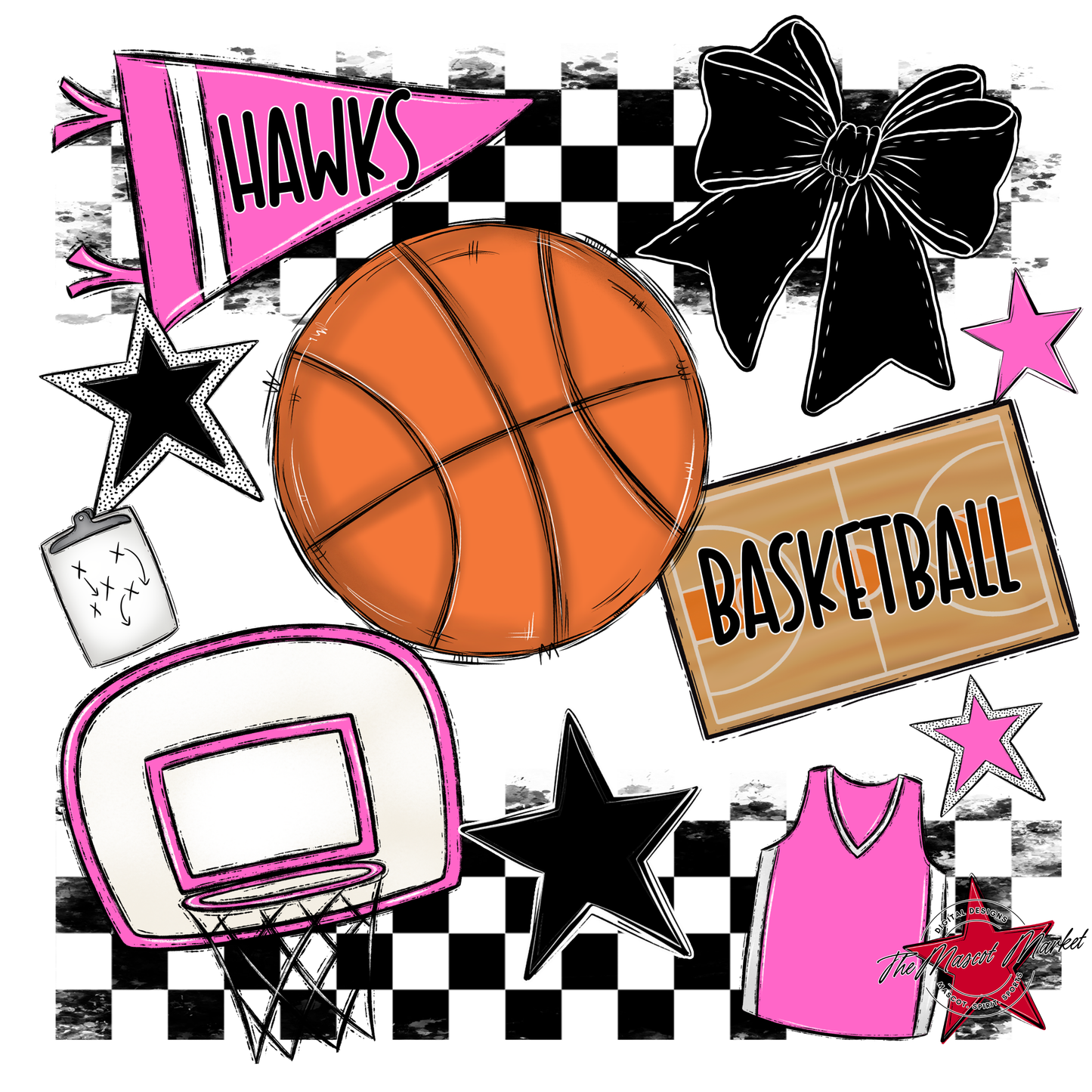 Hawks Checkers Basketball Spirit Design-Baby Pink