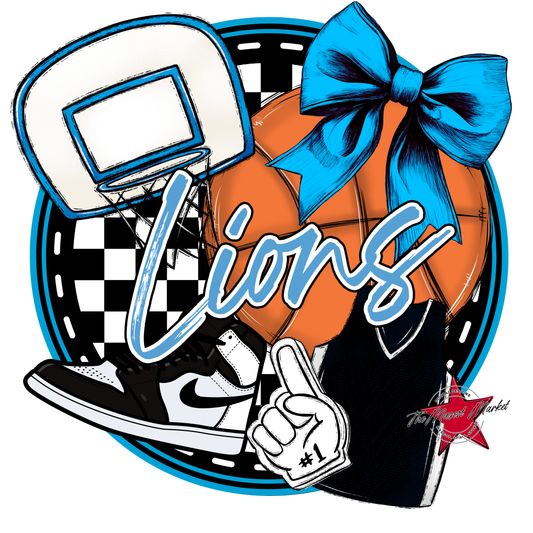 Lions Circle Basketball Design-Carolina Blue