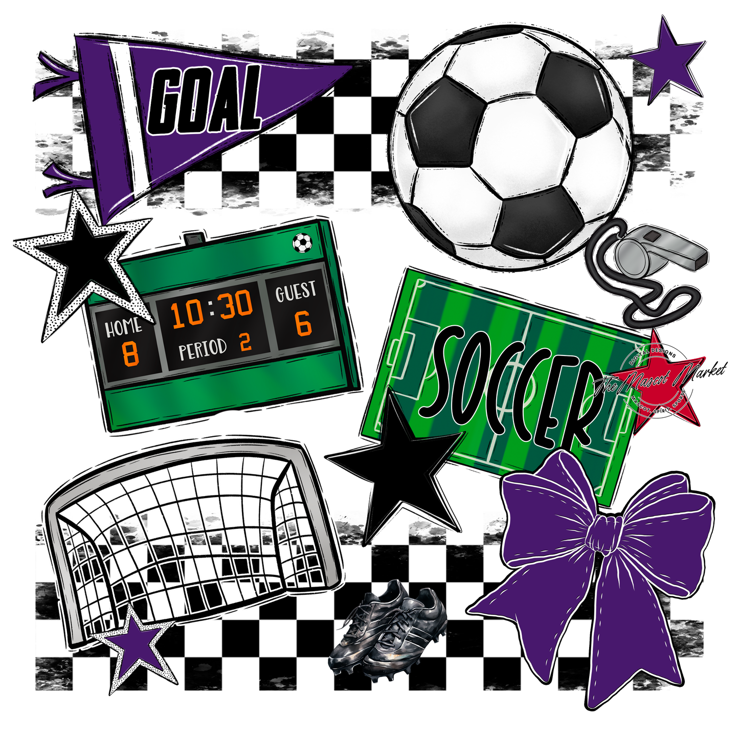 Soccer Checkers Spirit Design-Purple
