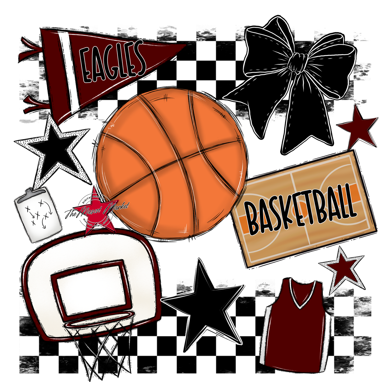 Eagles Basketball Checkers Design-Maroon