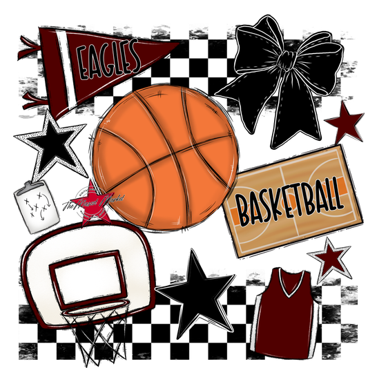 Eagles Basketball Checkers Design-Maroon