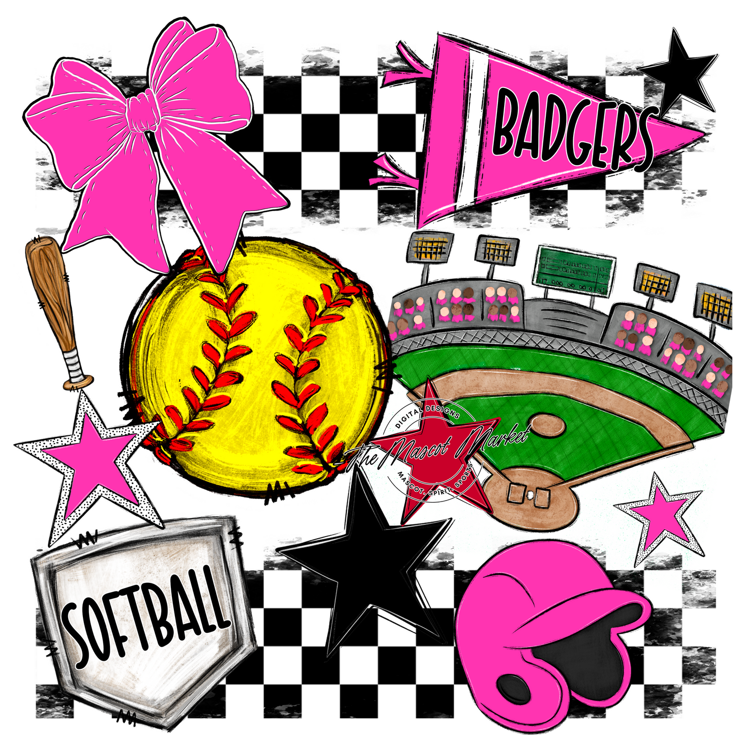 Badgers Softball Checkers Design-Pink