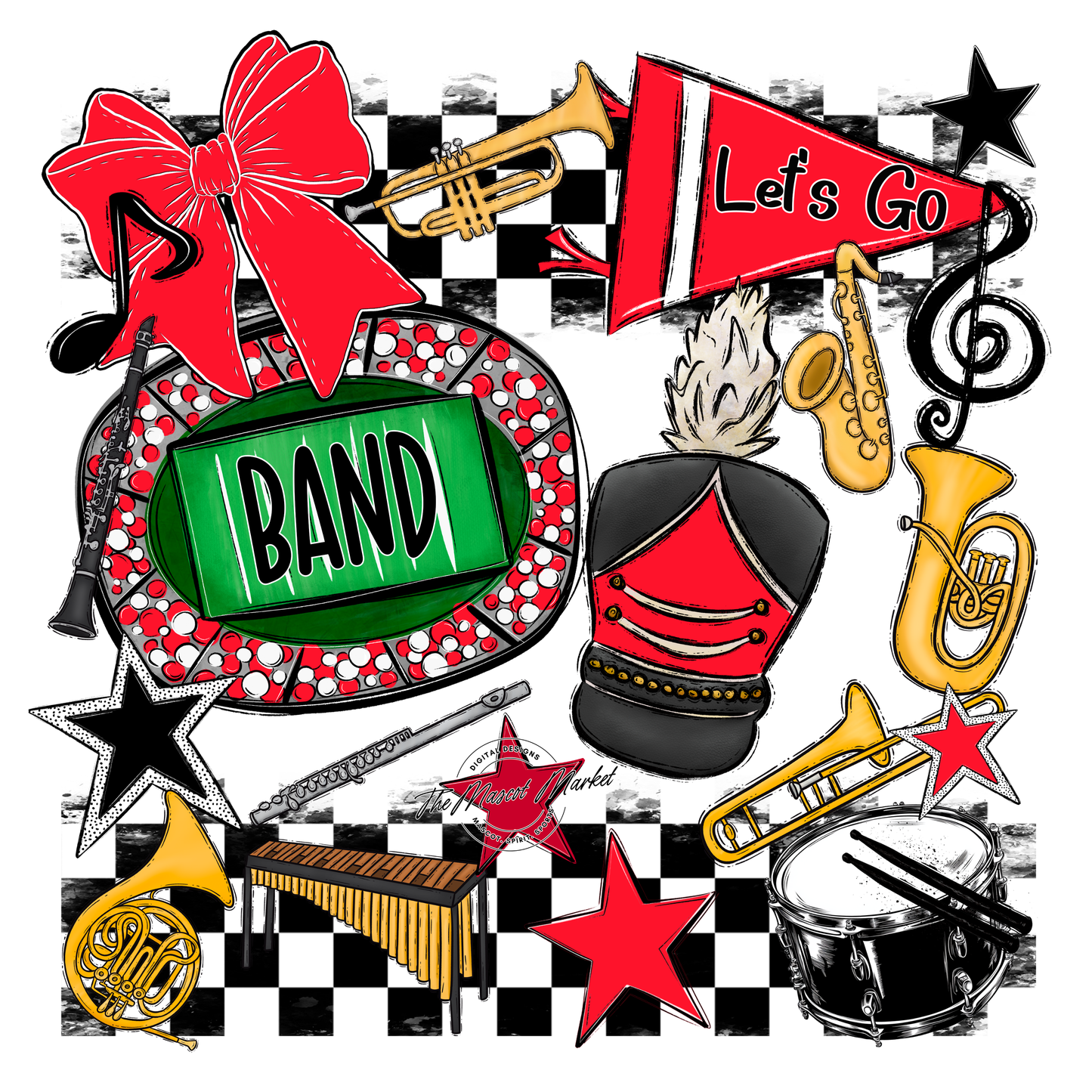 Band Checkers Spirit Design-Bright Red