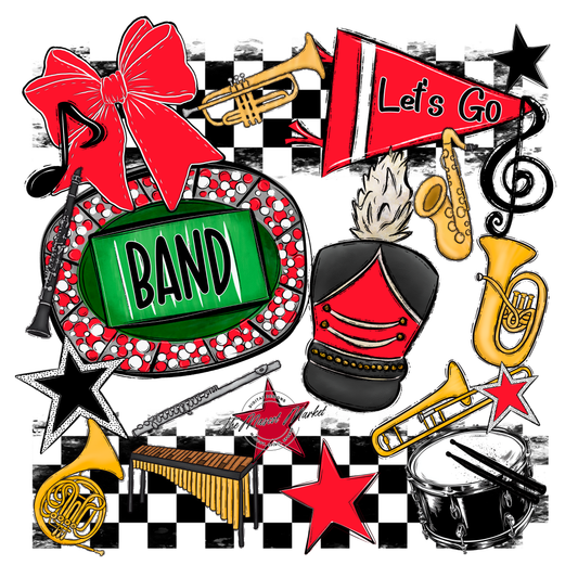 Band Checkers Spirit Design-Bright Red