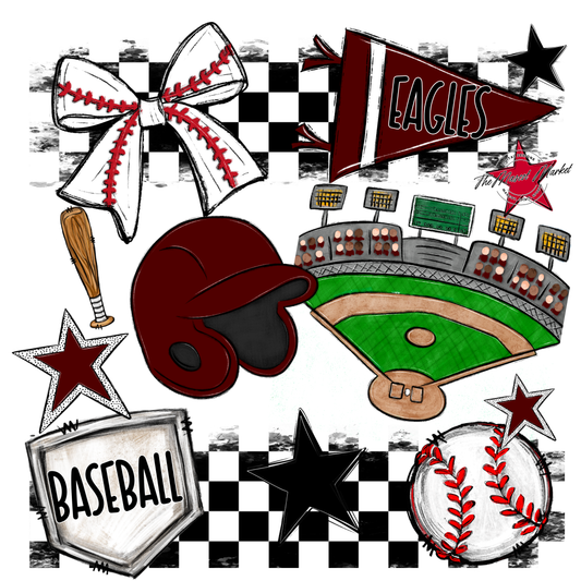 Eagles Baseball Checkers Design-Maroon