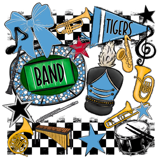 Tigers Checkers Band Spirit Design-Carolina Blue