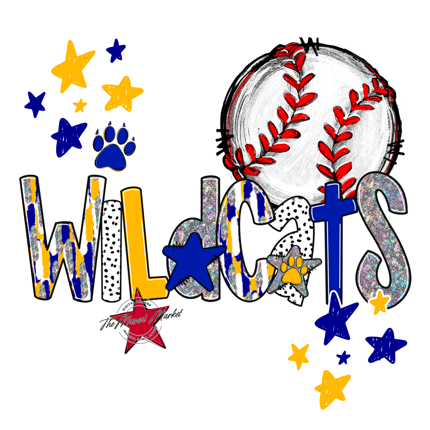 Wildcats Baseball Scrape-Blue-Yellow