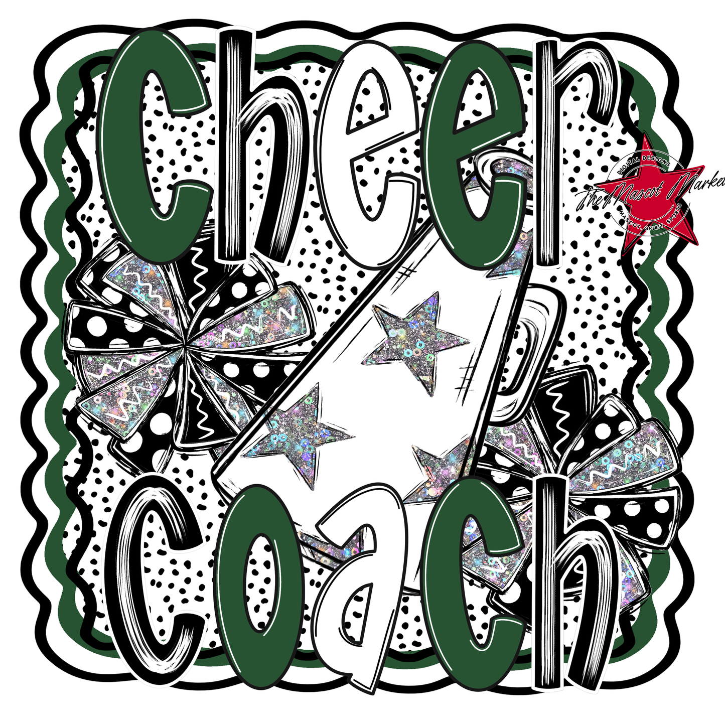 Cheer Coach Megaphone Dot Design-Green