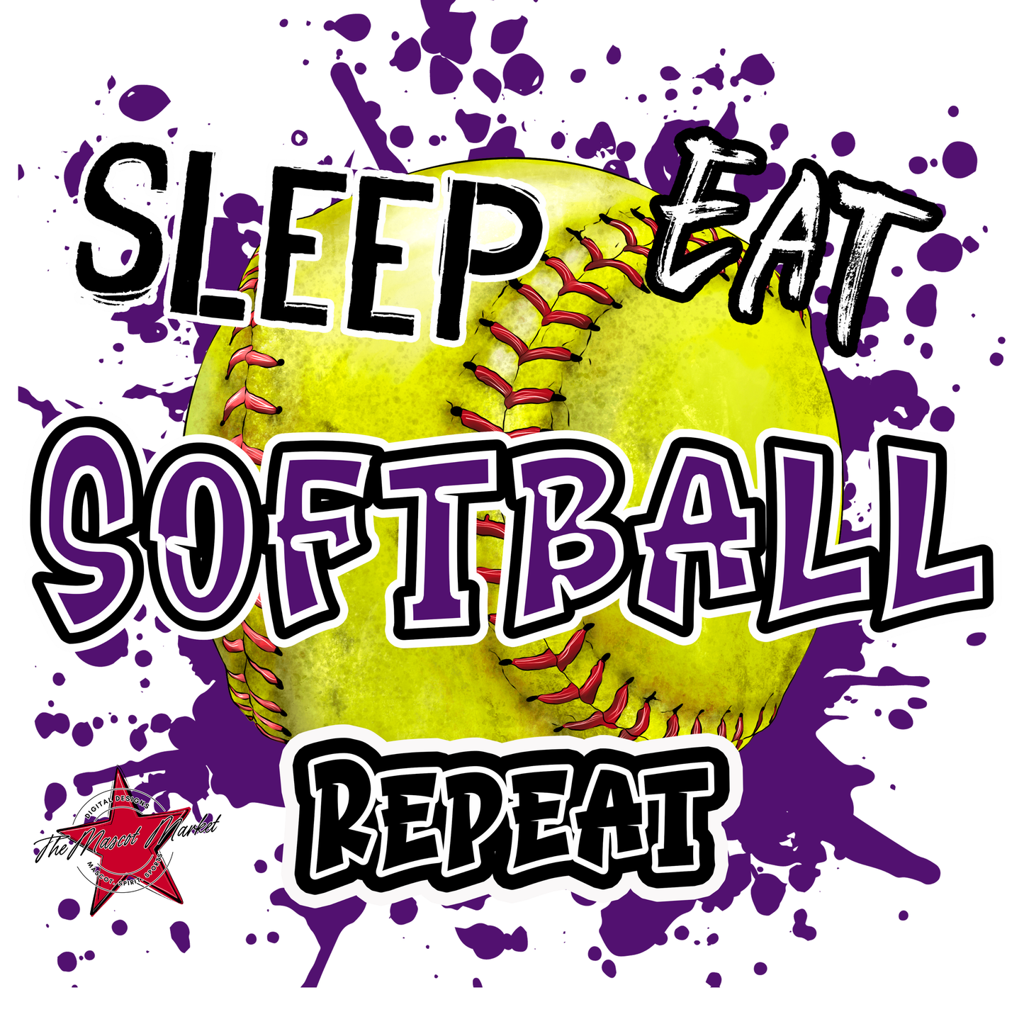 Eat Sleep Softball Repeat-Purple