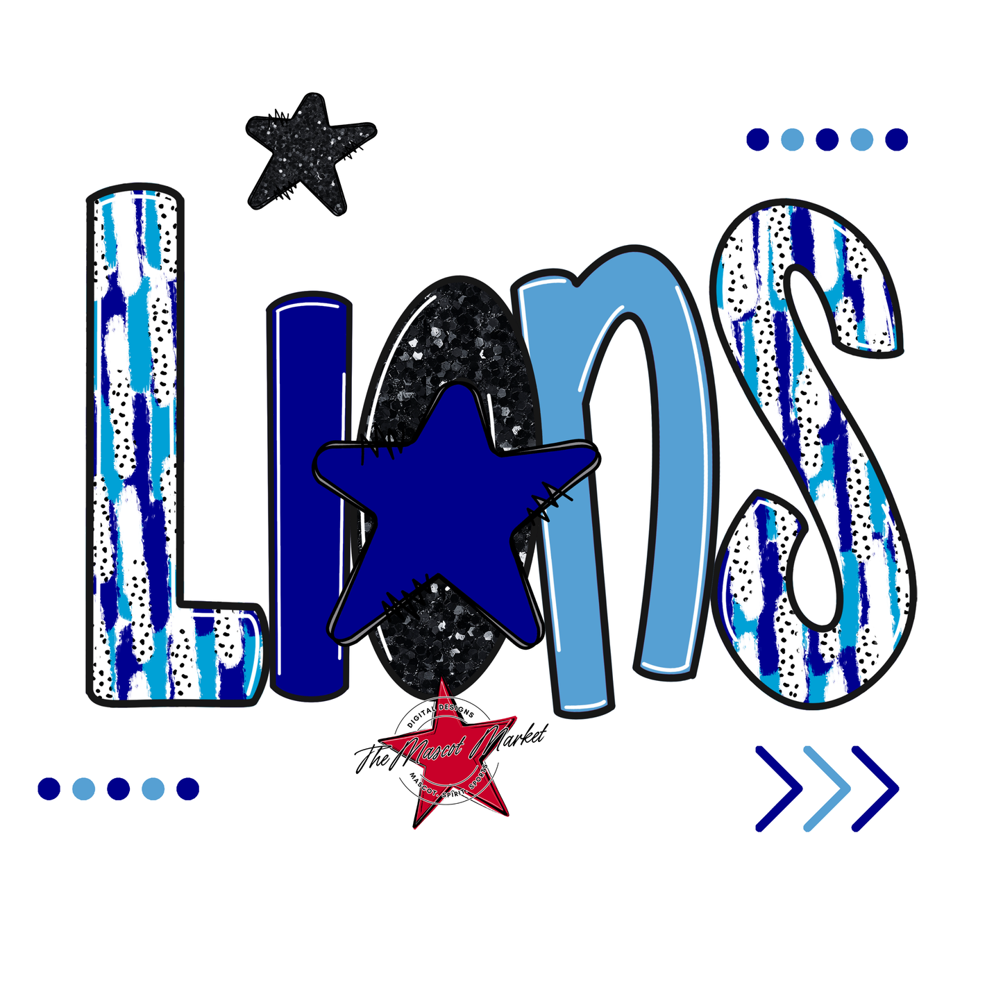 Lions Brushstroke Alpha w Arrows-Blue-Carolina Blue