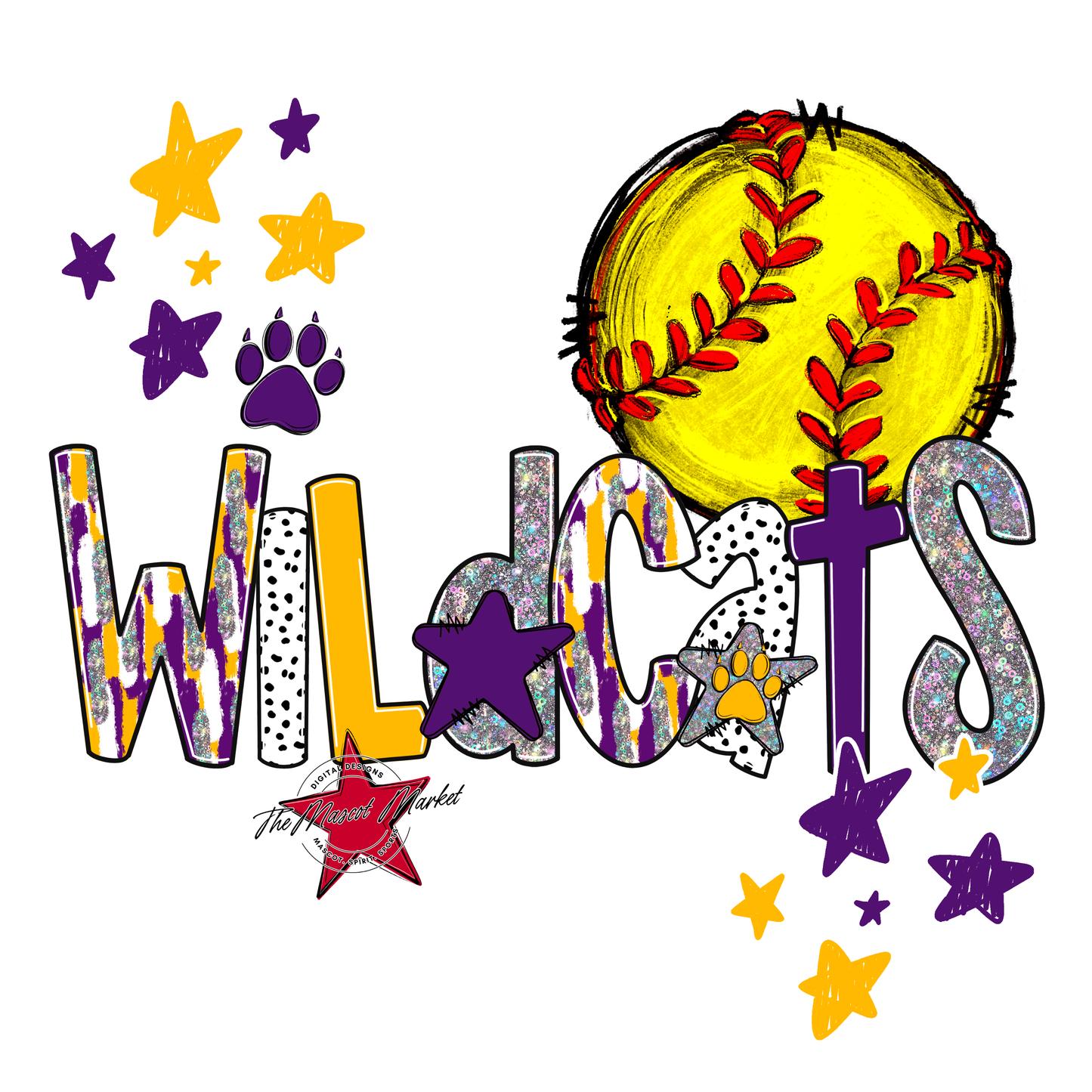 Wildcats Softball Scrape-Purple-Yellow