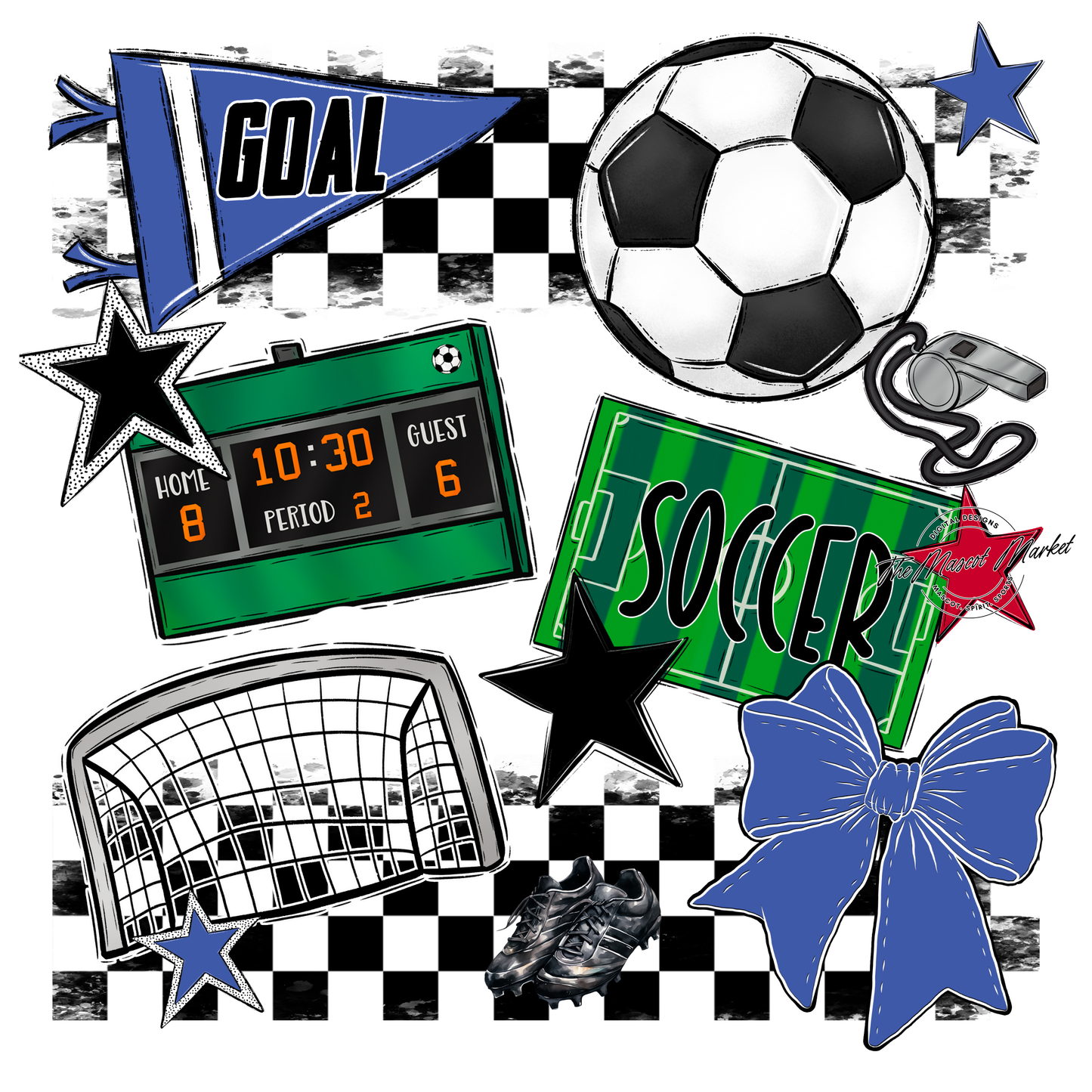 Soccer Checkers Spirit Design-Off Blue