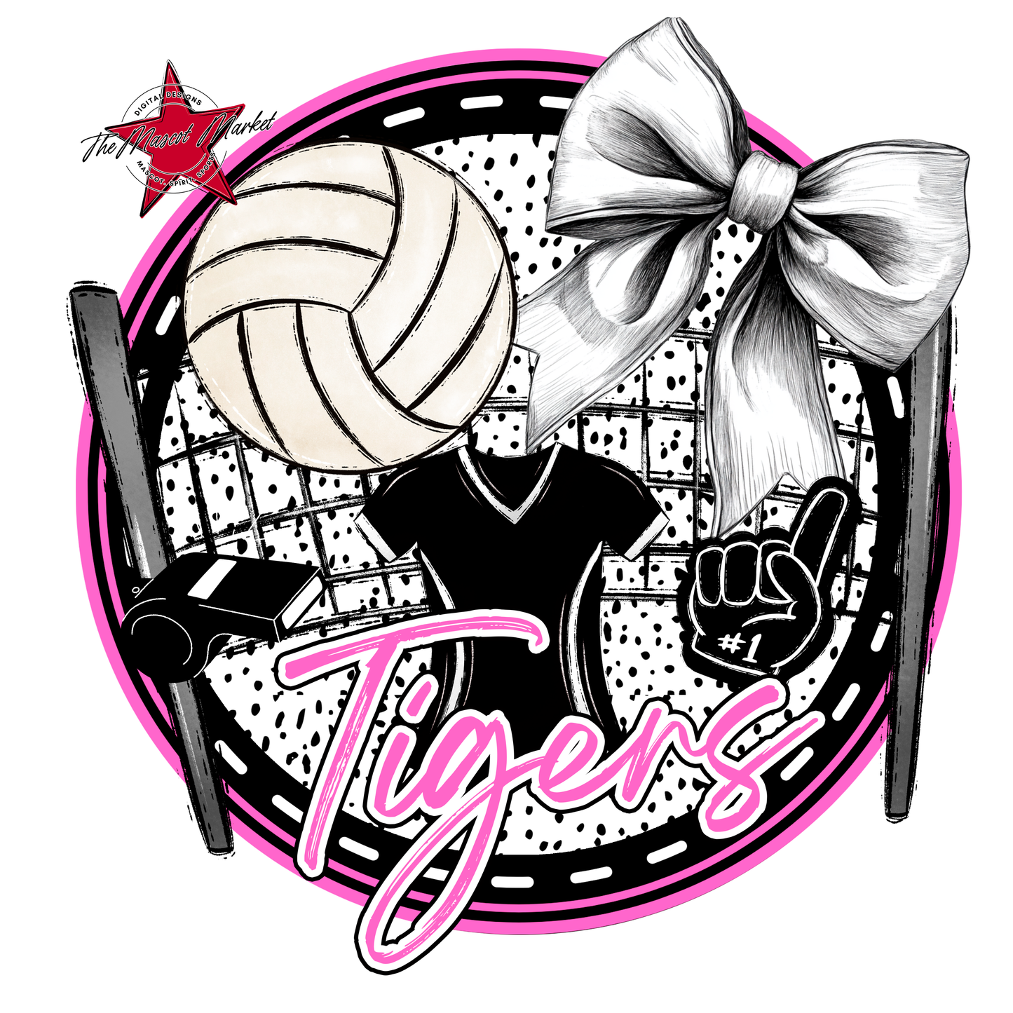 Tigers Circle Volleyball Design-Baby Pink
