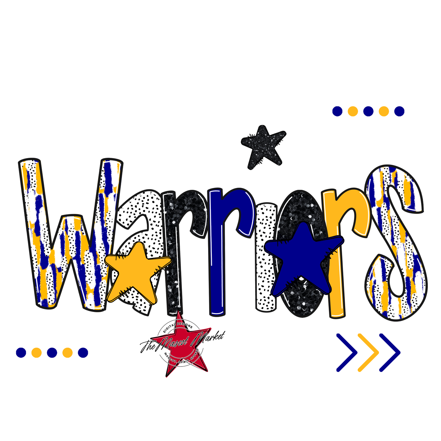 Warriors Brushstroke Alpha w Arrows-Blue-Yellow