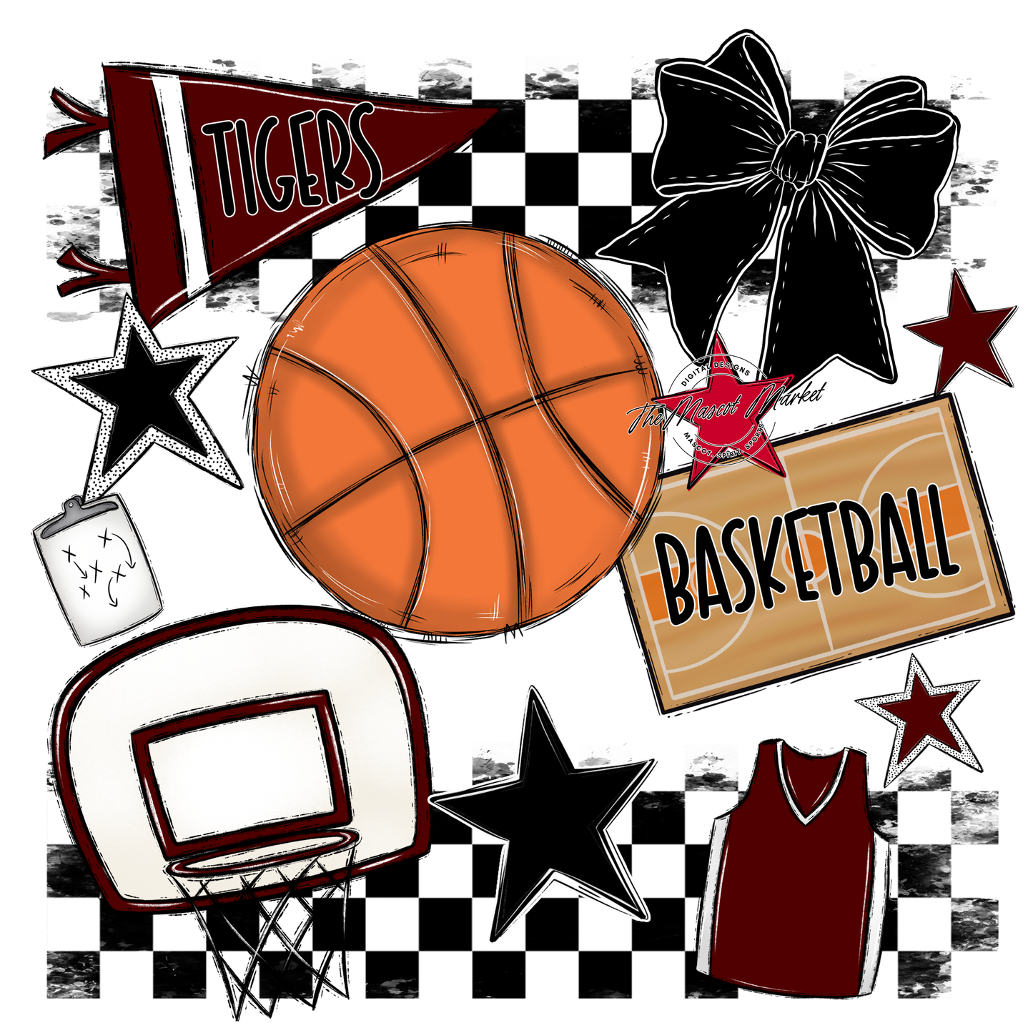 Tigers Checkers Basketball Spirit Design-Maroon