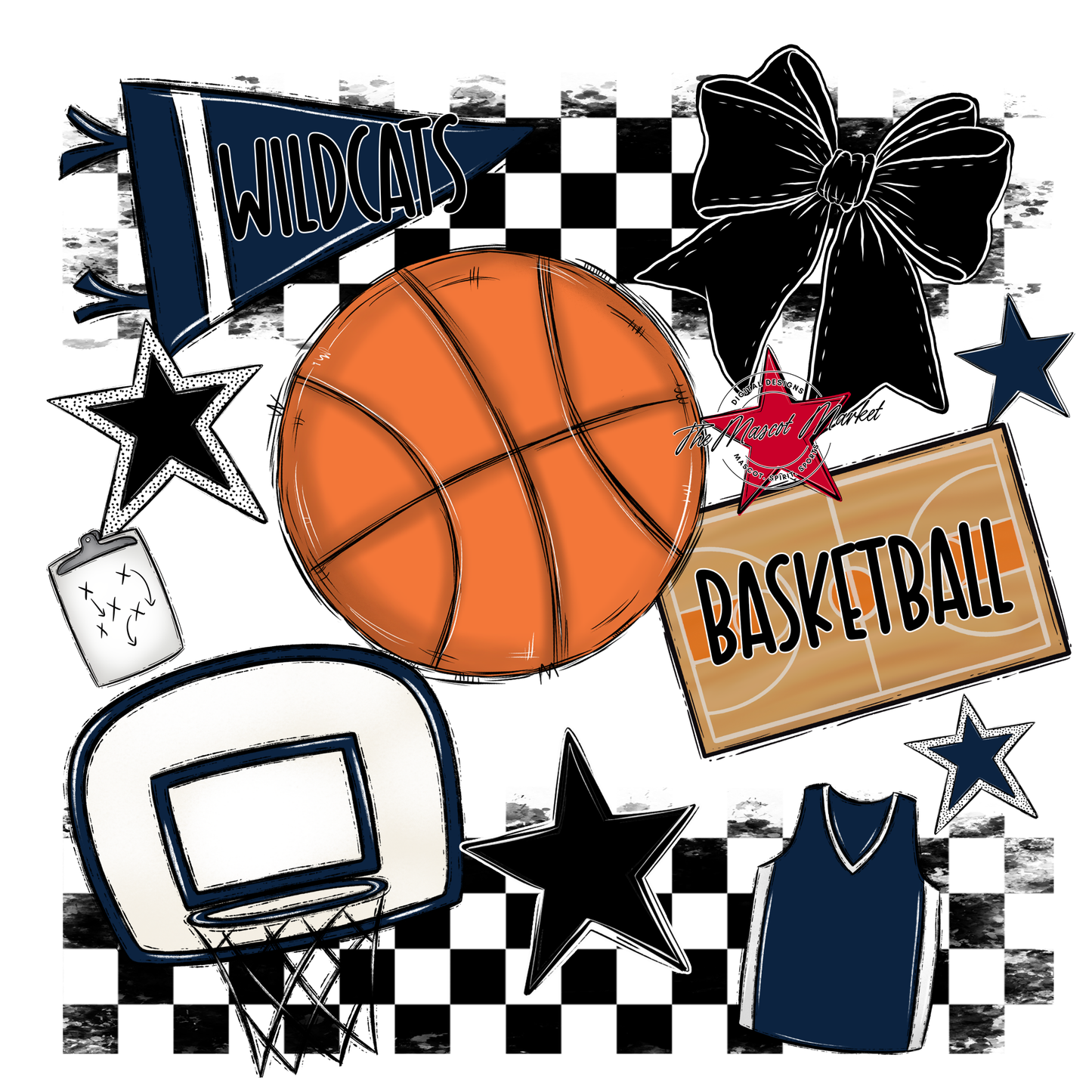 Wildcats Checkers Basketball Spirit Design-Navy