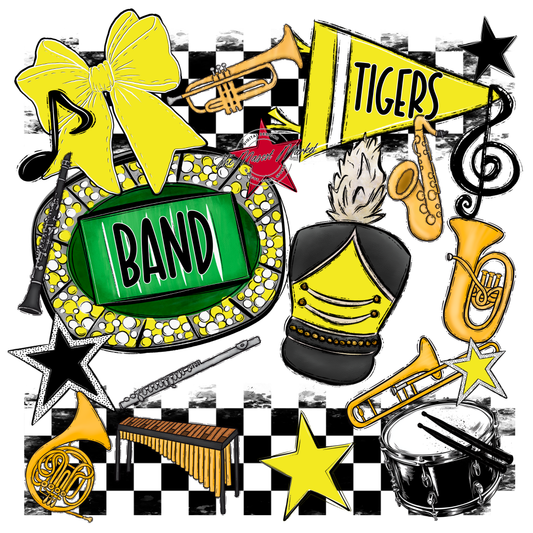 Tigers Checkers Band Spirit Design-Bright Yellow