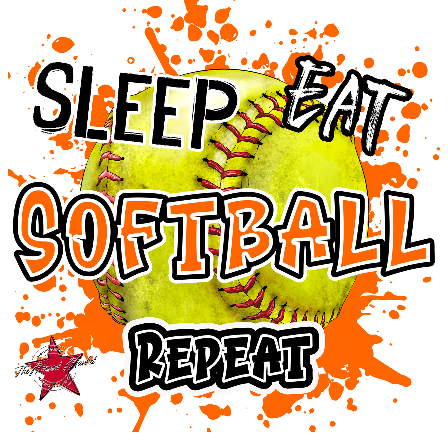 Eat Sleep Softball Repeat-Orange