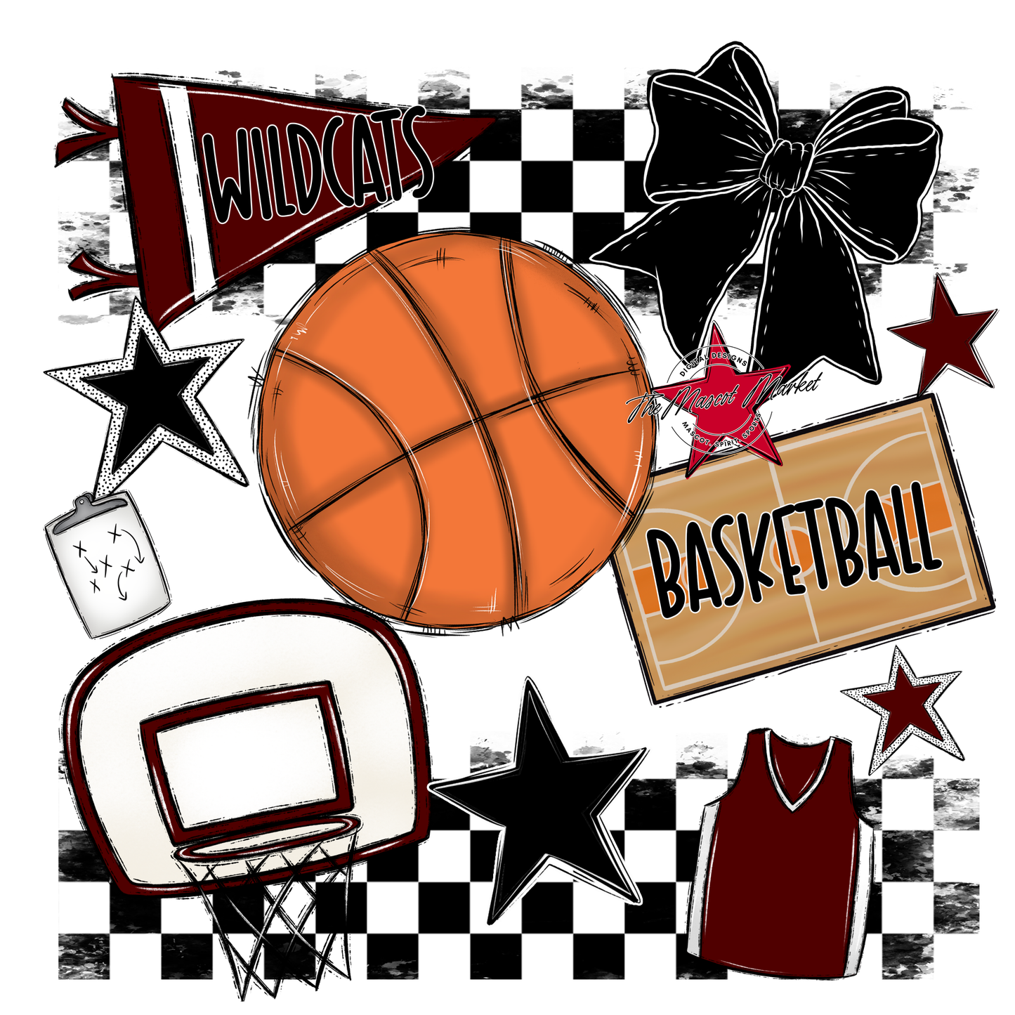 Wildcats Checkers Basketball Spirit Design-Maroon