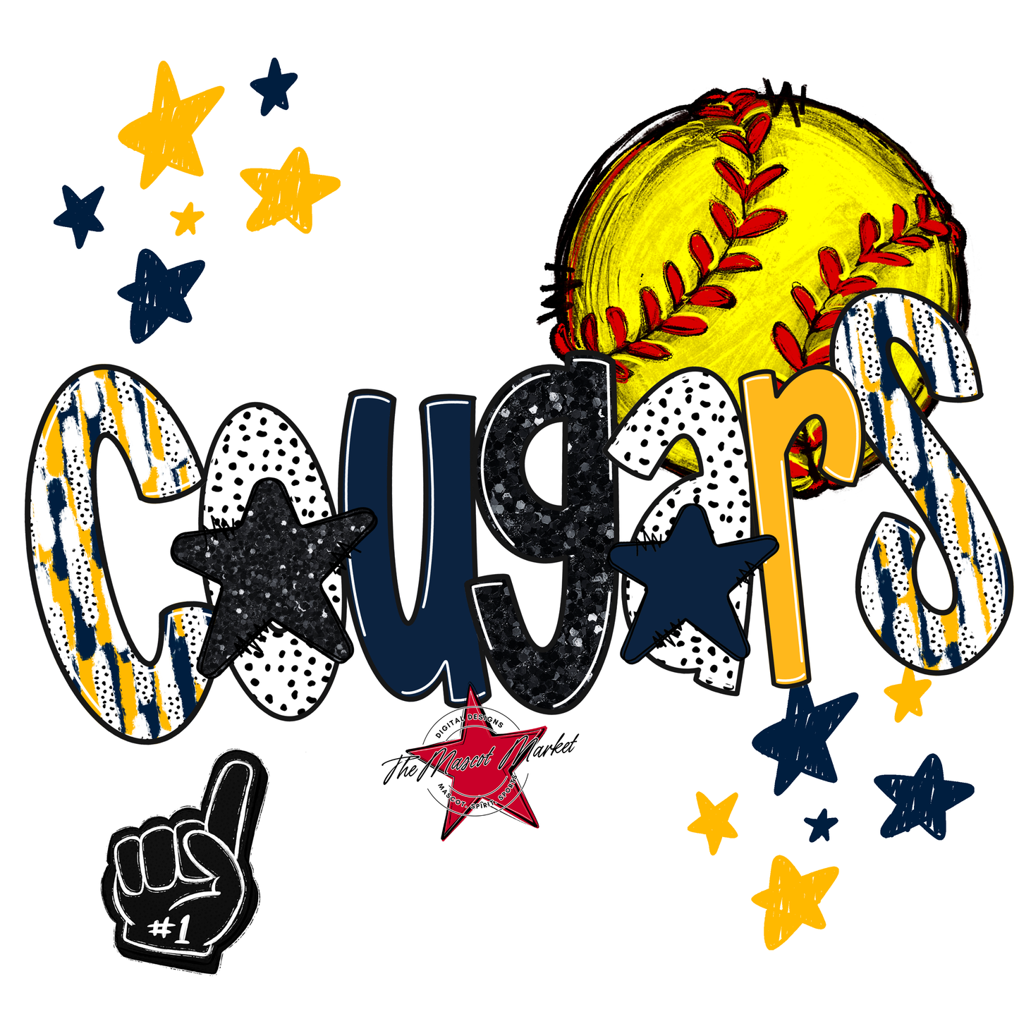 Cougars Softball Scrape-Navy-Yellow