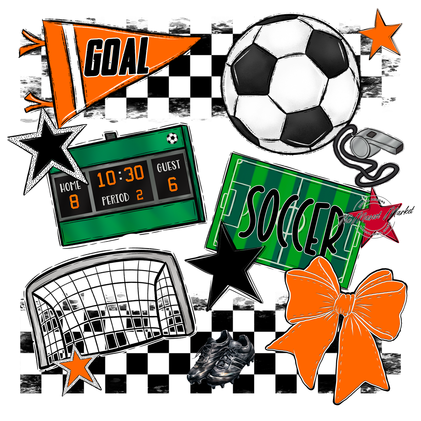 Soccer Checkers Spirit Design-Orange