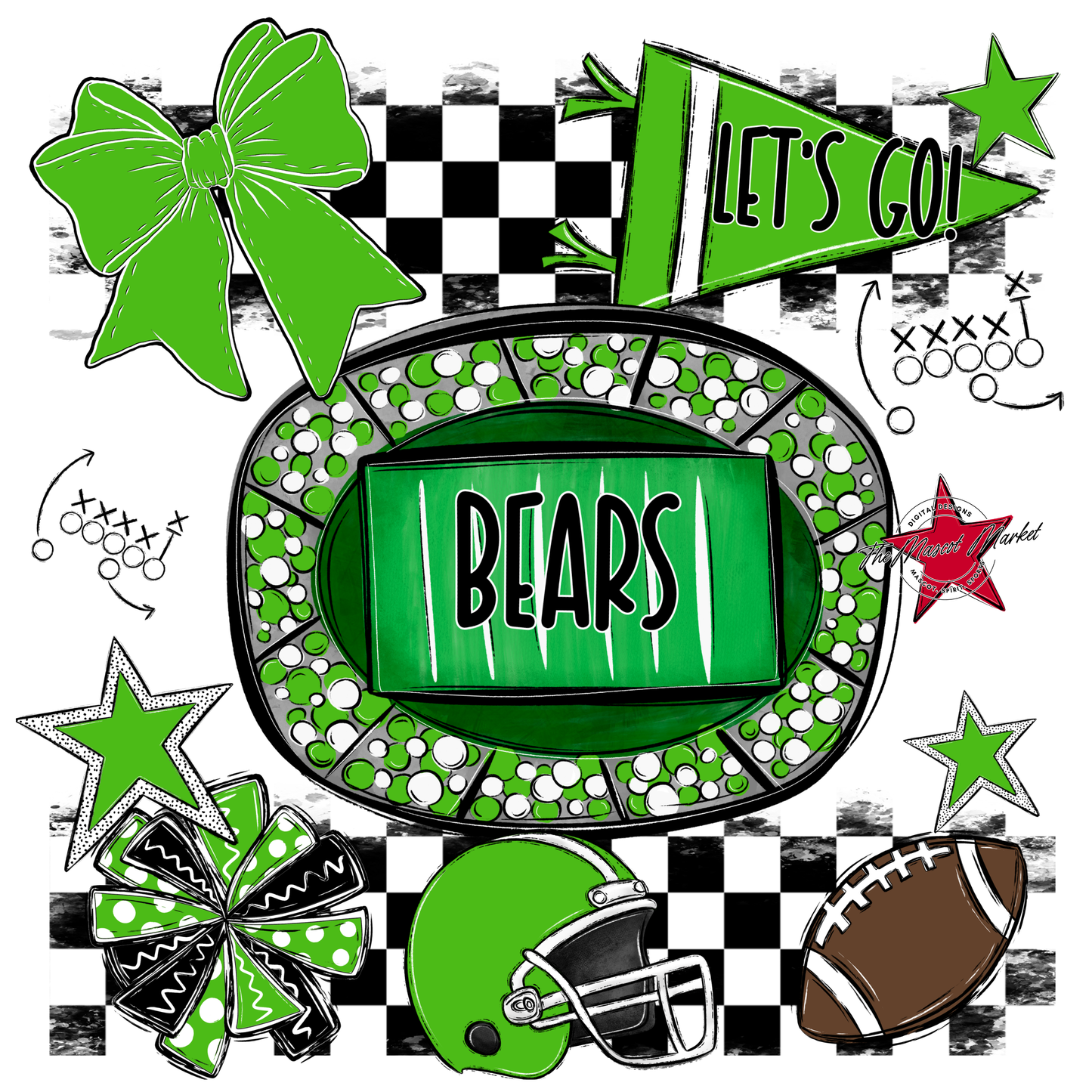 Bears Checker Spirit Design-Bright Green