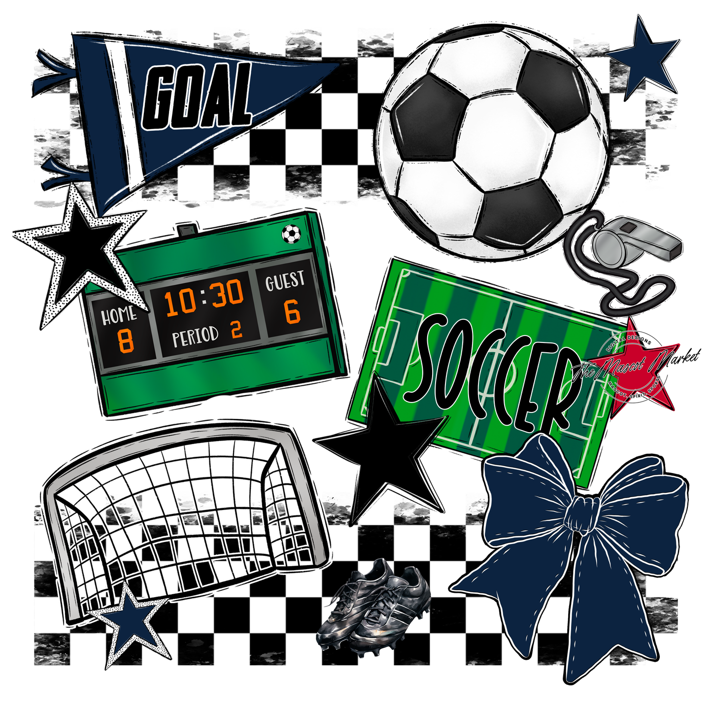 Soccer Checkers Spirit Design-Navy