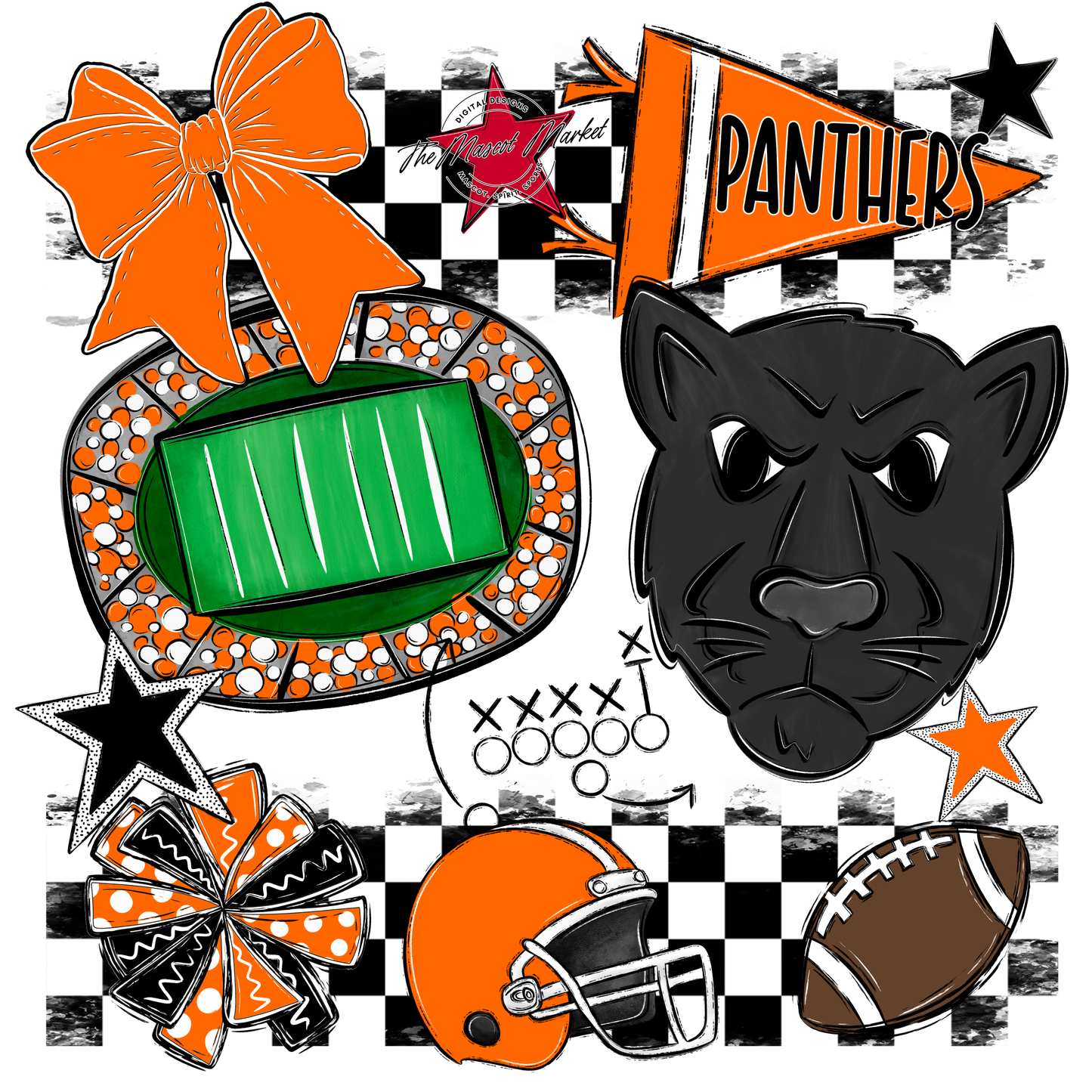Panthers Checkers Mascot Spirit Design-Orange