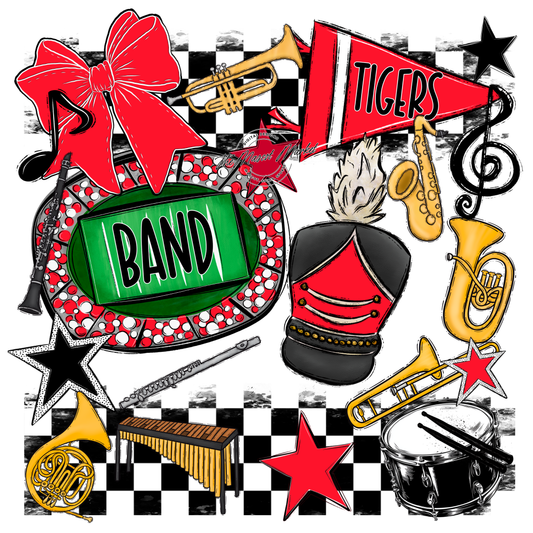 Tigers Checkers Band Spirit Design-Bright Red