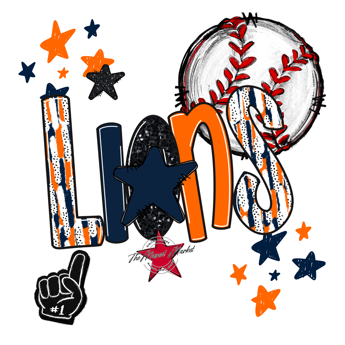 Lions Baseball Scrape-Navy-Orange