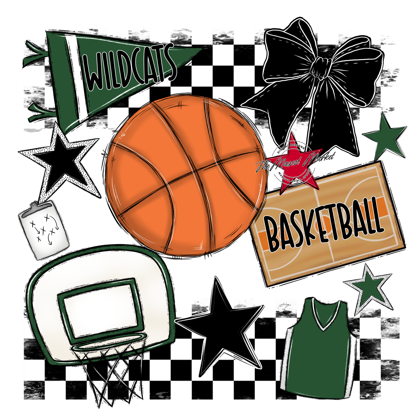 Wildcats Checkers Basketball Spirit Design-Green