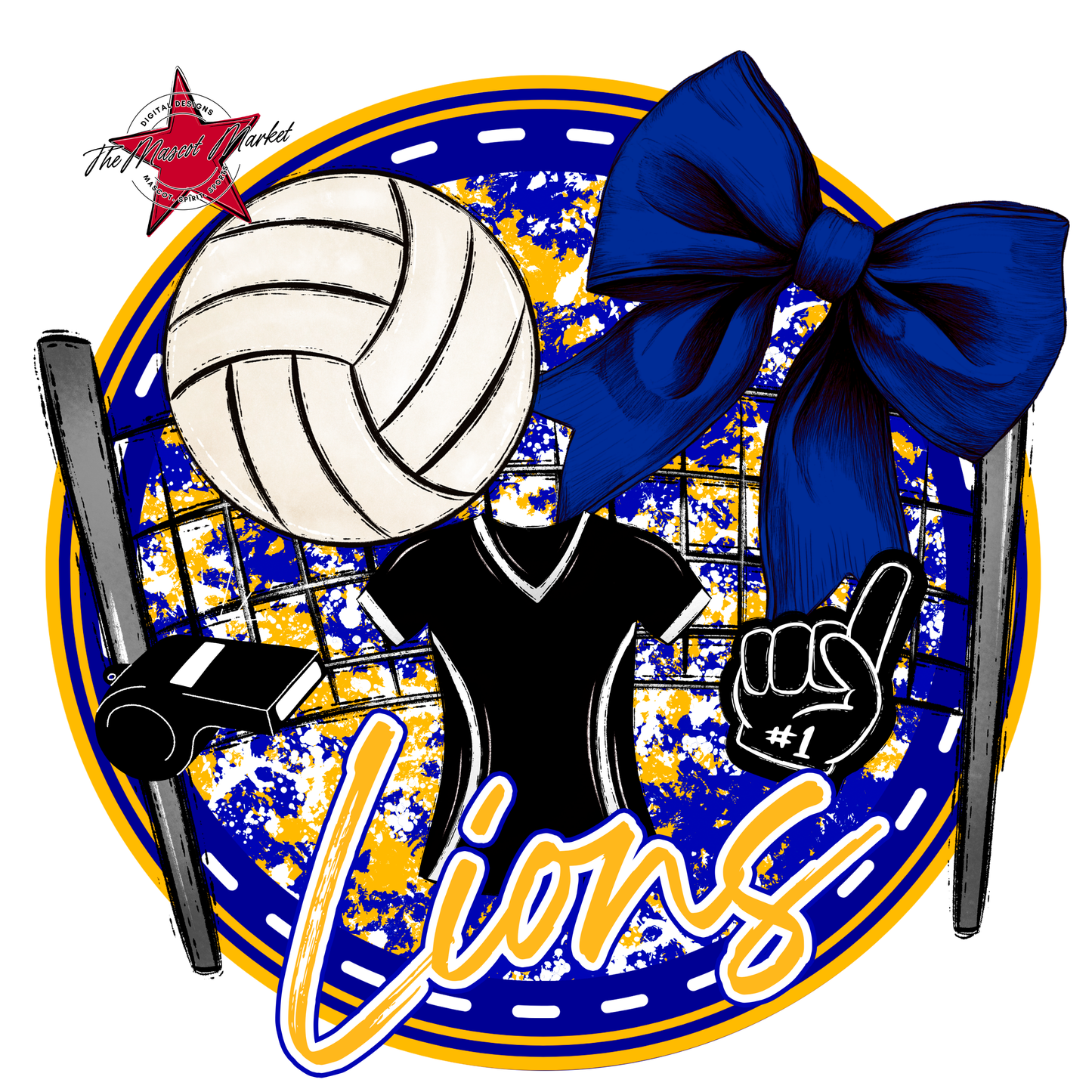 Lions Circle Volleyball Design-Blue-Yellow
