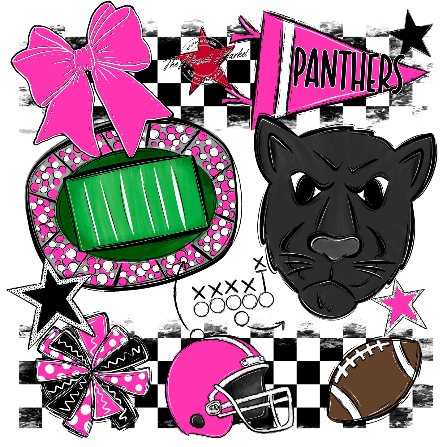 Panthers Checkers Mascot Spirit Design-Pink