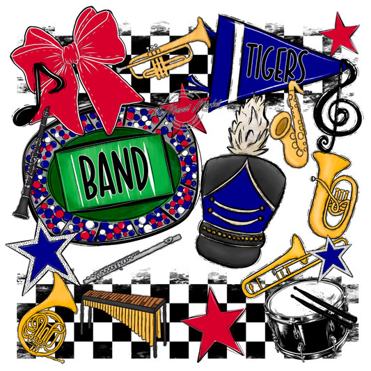 Tigers Checkers Band Spirit Design-Blue-Red