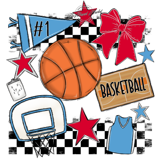 Basketball Checkers Spirit Design-Carolina Blue-Red