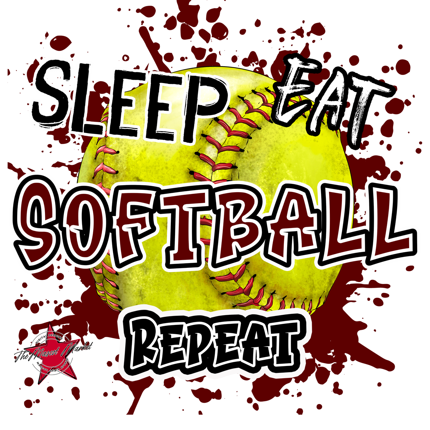 Eat Sleep Softball Repeat-Maroon