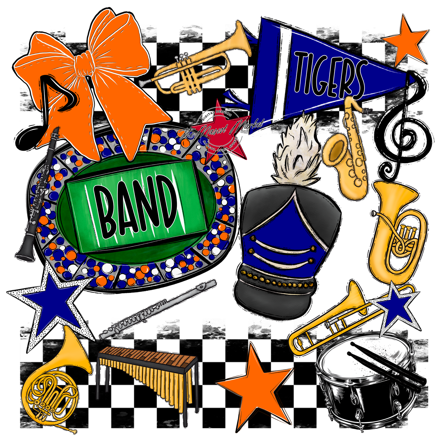 Tigers Checkers Band Spirit Design-Blue-Orange