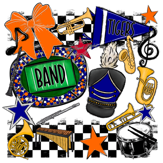 Tigers Checkers Band Spirit Design-Blue-Orange