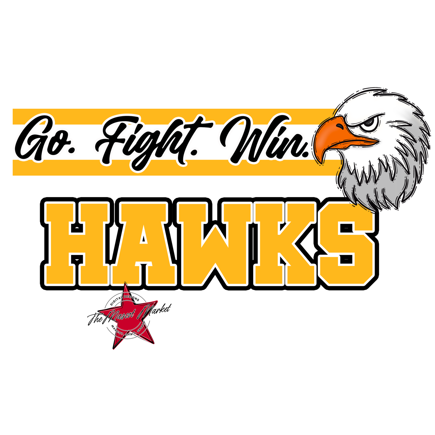Hawks Go Fight Win Mascot Lines-Yellow