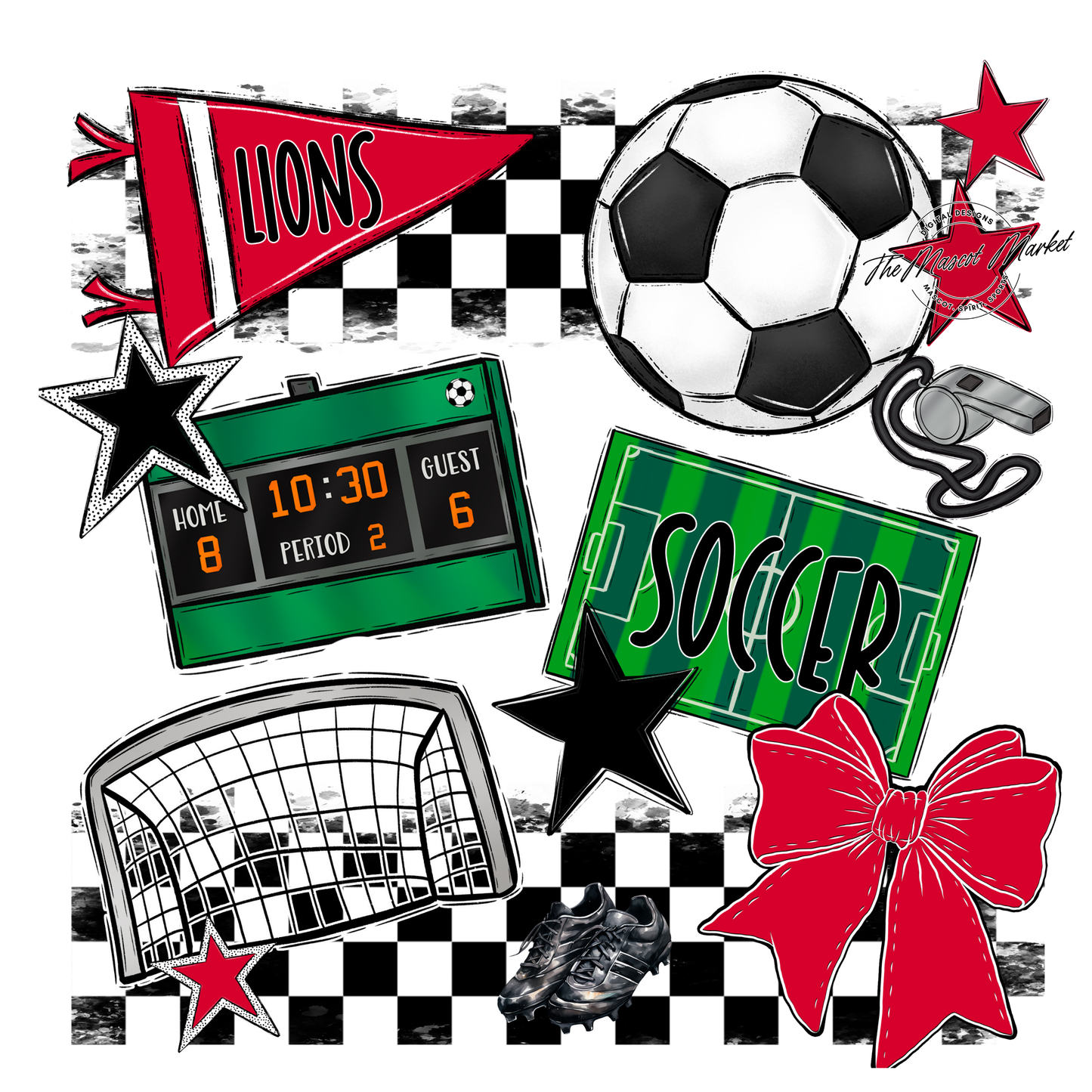 Lions Checkers Soccer Spirit Design-Red