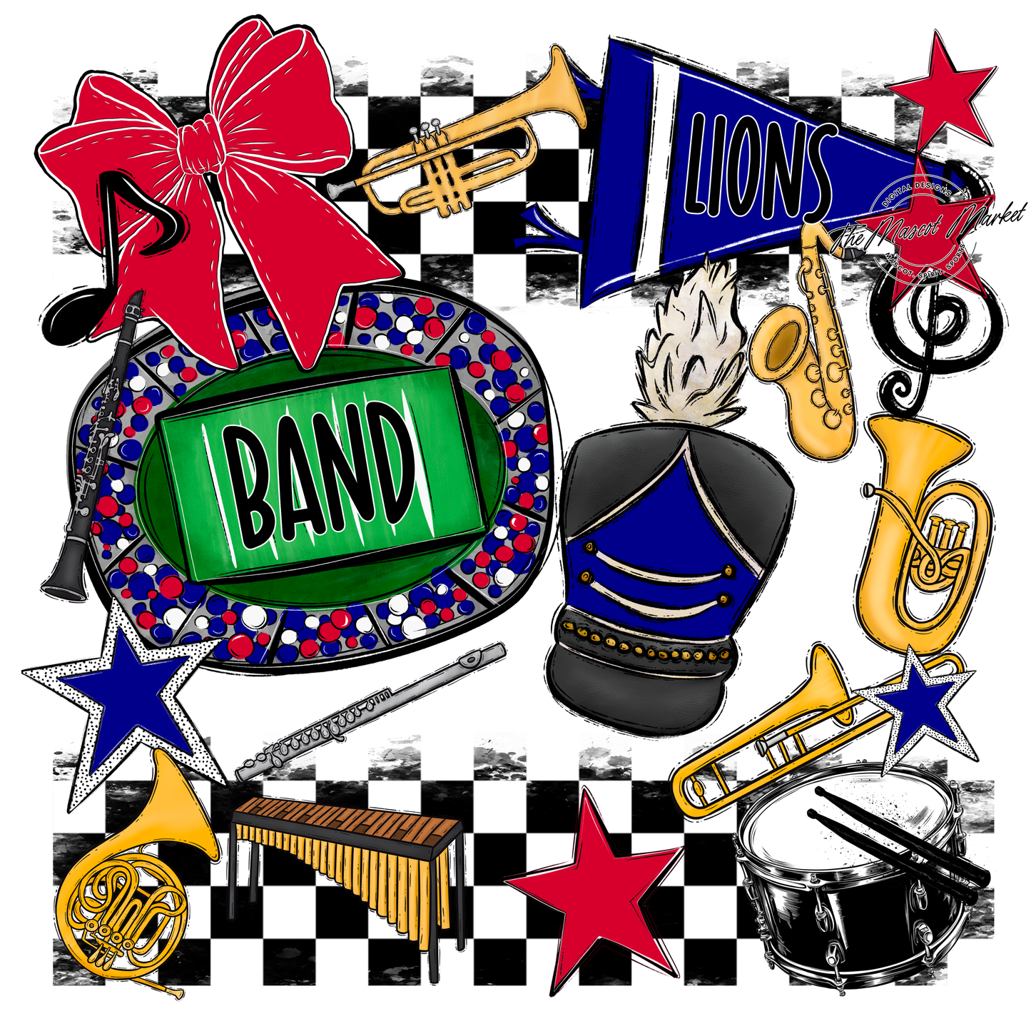 Lions Checkers Band Spirit Design-Blue-Red