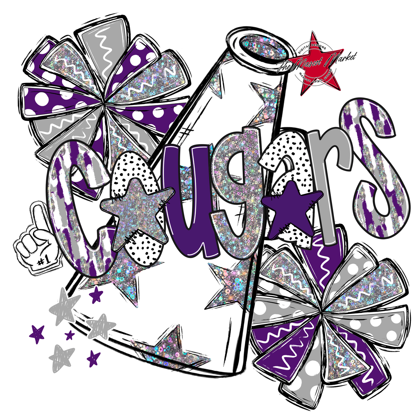 Cougars Cheer Megaphone Scrape-Purple-Grey