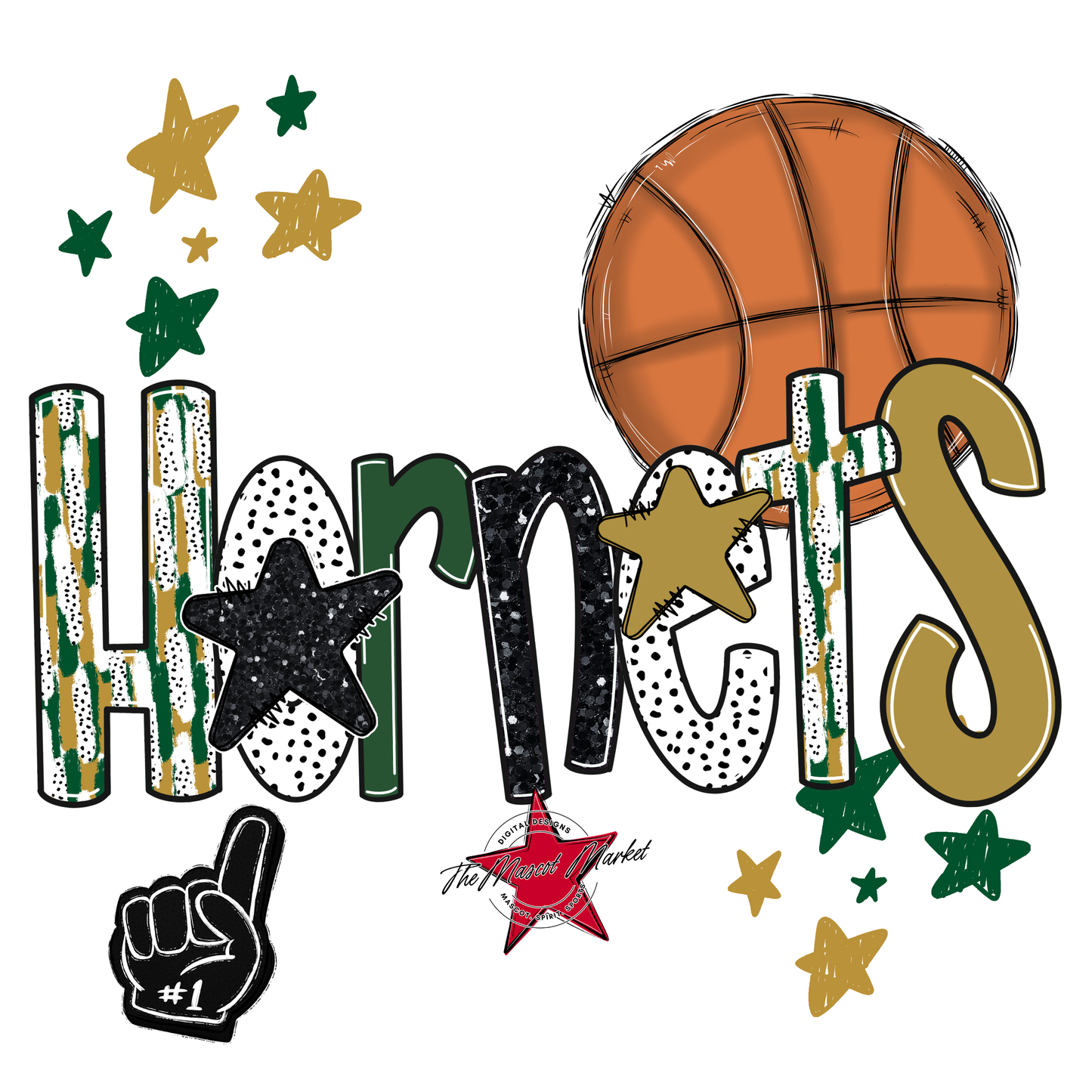 Hornets Basketball Scrape-Green-Gold