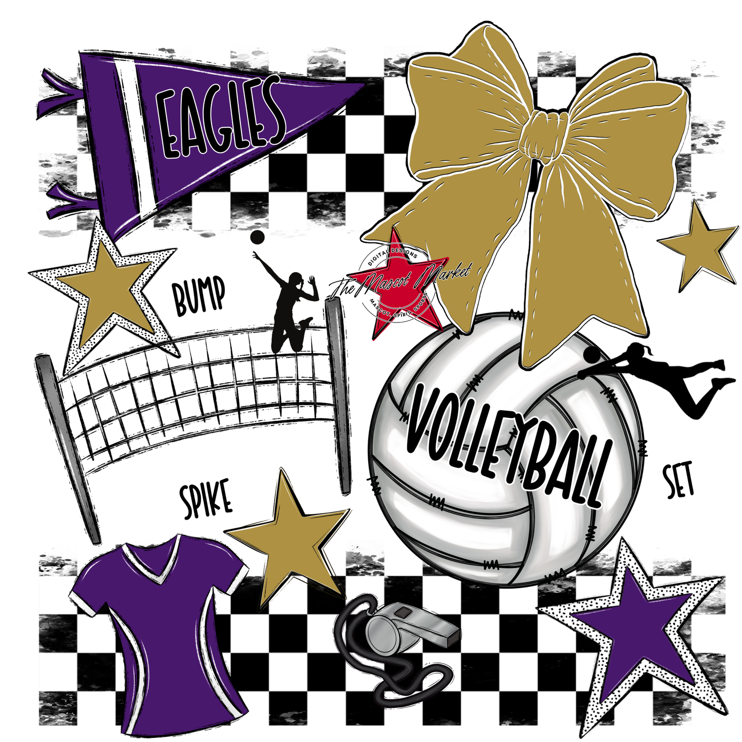 Eagles Volleyball Checkers Design-Purple-Gold