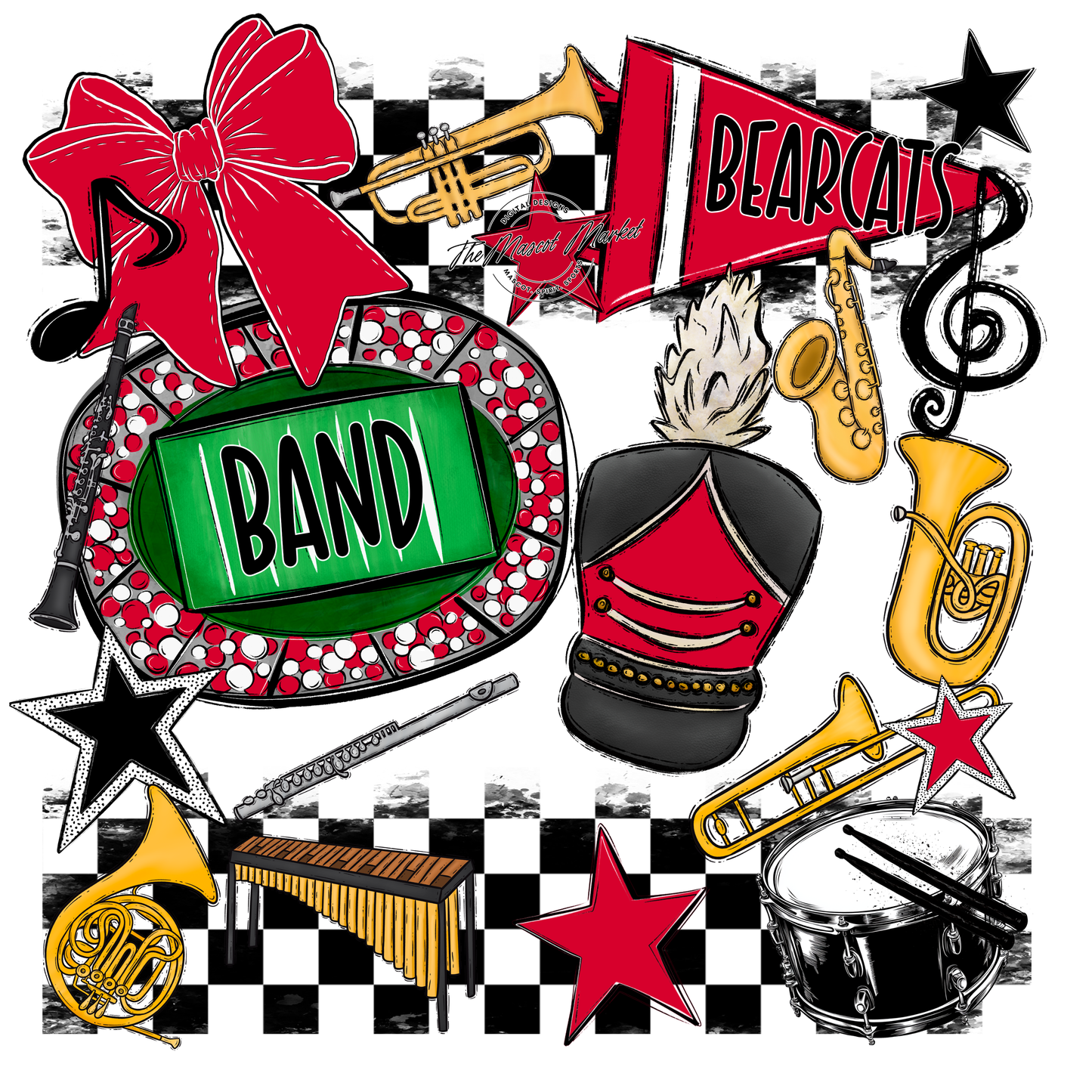 Bearcats Band Checkers Design-Red