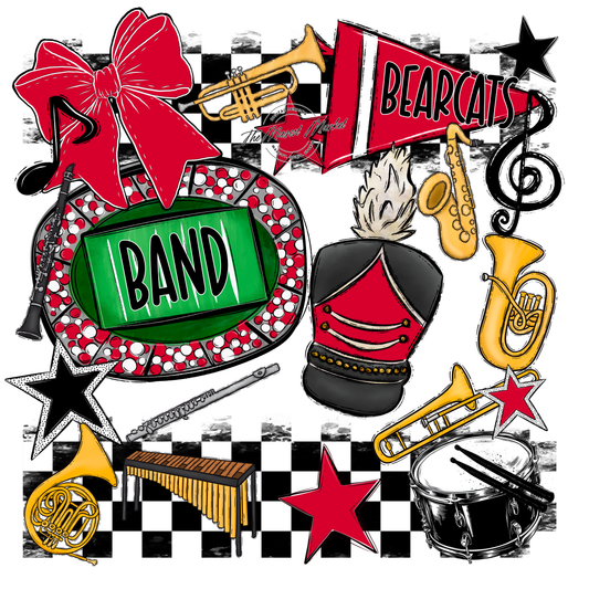 Bearcats Band Checkers Design-Red