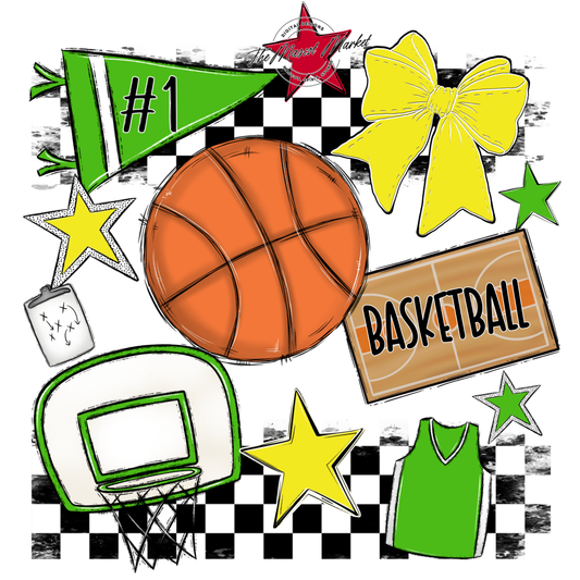 Basketball Checkers Spirit Design-Bright Green-Bright Yellow