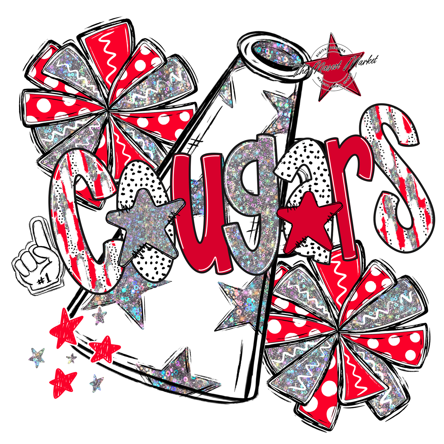 Cougars Cheer Megaphone Scrape-Red