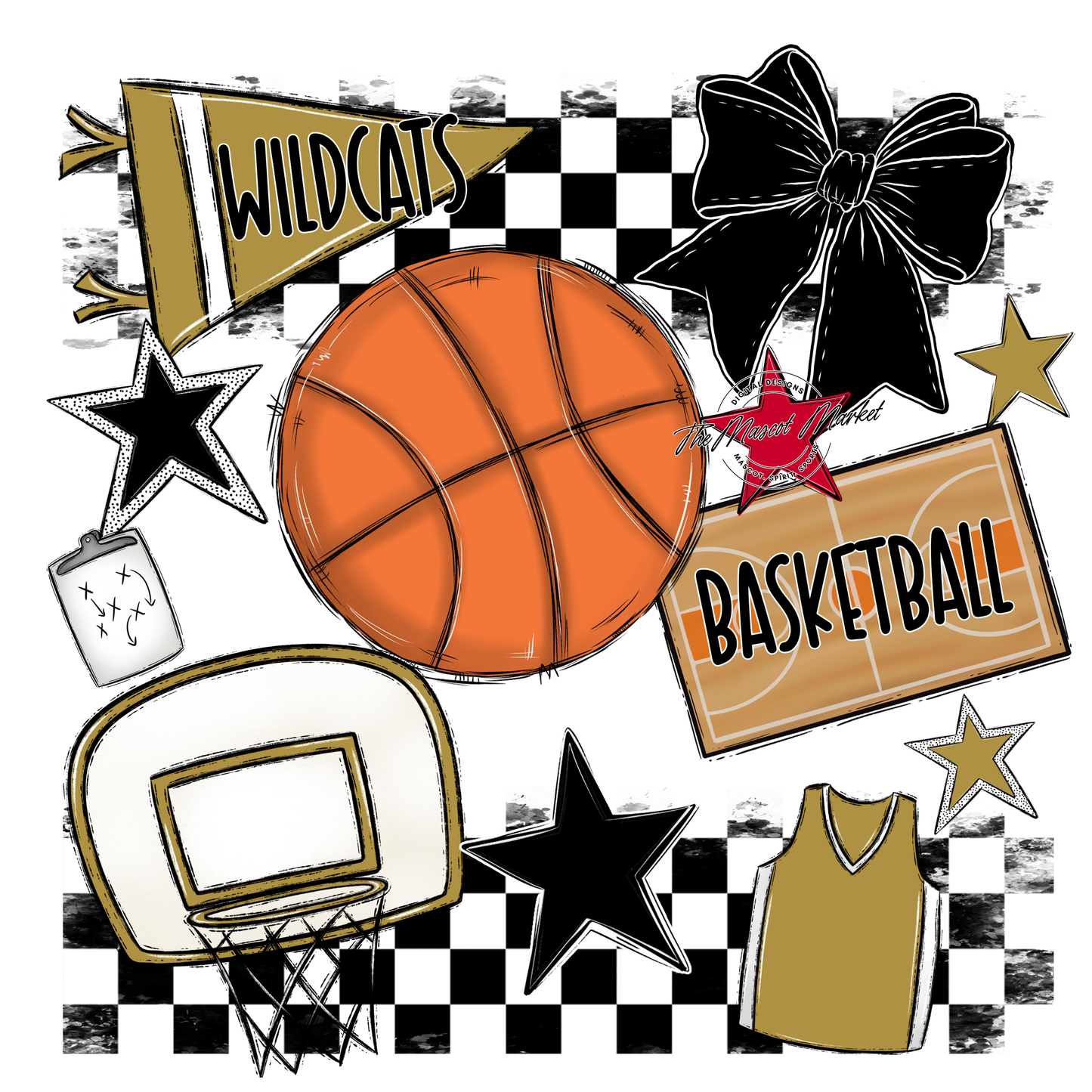 Wildcats Checkers Basketball Spirit Design-Gold